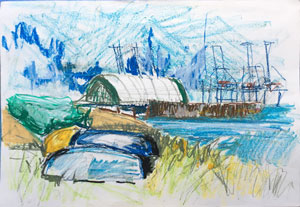 Harwich boats on beach, 60x42cm oil pastel on paper prints £100 original £250